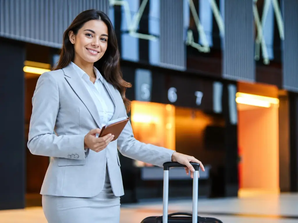 Business traveller with luggage at the airport