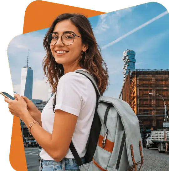 Traveller using the SchengenGo app on her phone