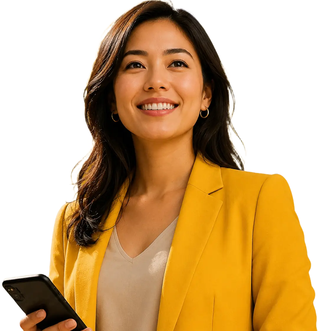 Traveller smiling while checking the SchengenGo mobile app